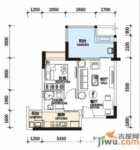 华海澜湾2室1厅1卫49㎡户型图