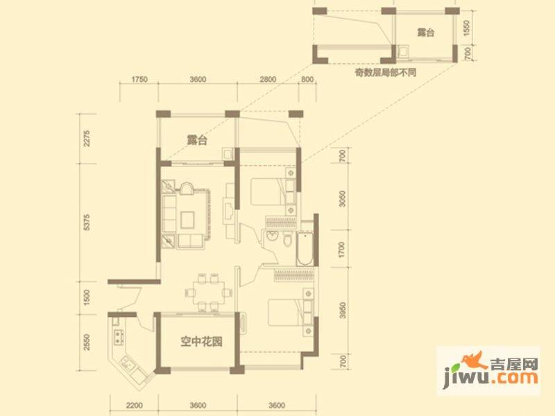 信义湛宝广场2室2厅1卫85㎡户型图