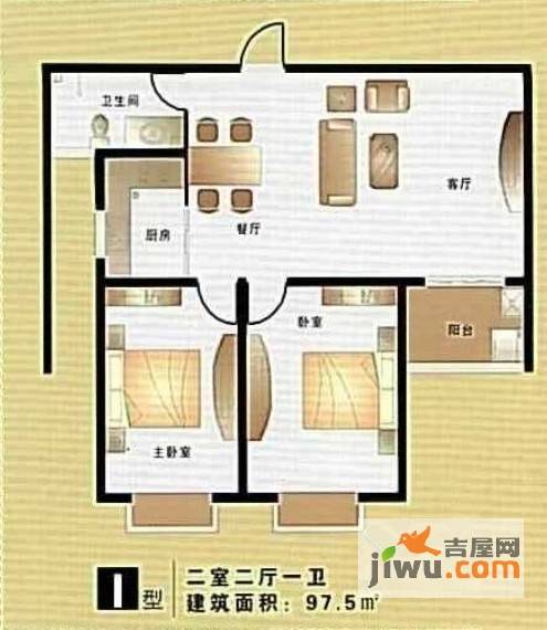 香港城小米公寓3室2厅1卫103.5㎡户型图