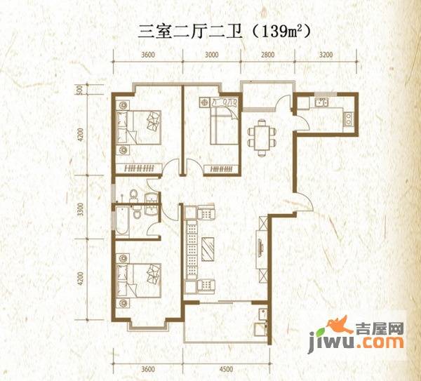 浔阳江畔3室2厅2卫139㎡户型图