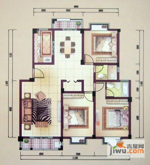 阳光府邸3室2厅2卫127.4㎡户型图