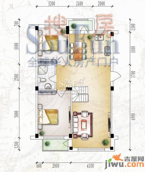 桃源山庄尊峪2室2厅1卫106.6㎡户型图