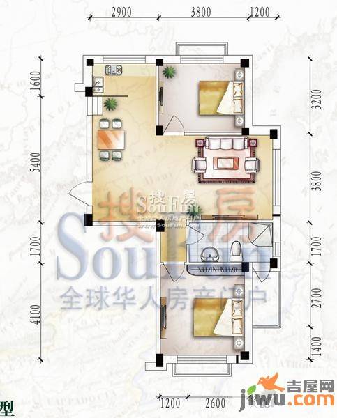 桃源山庄尊峪2室2厅1卫89.6㎡户型图