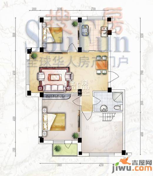 桃源山庄尊峪3室2厅1卫108.6㎡户型图