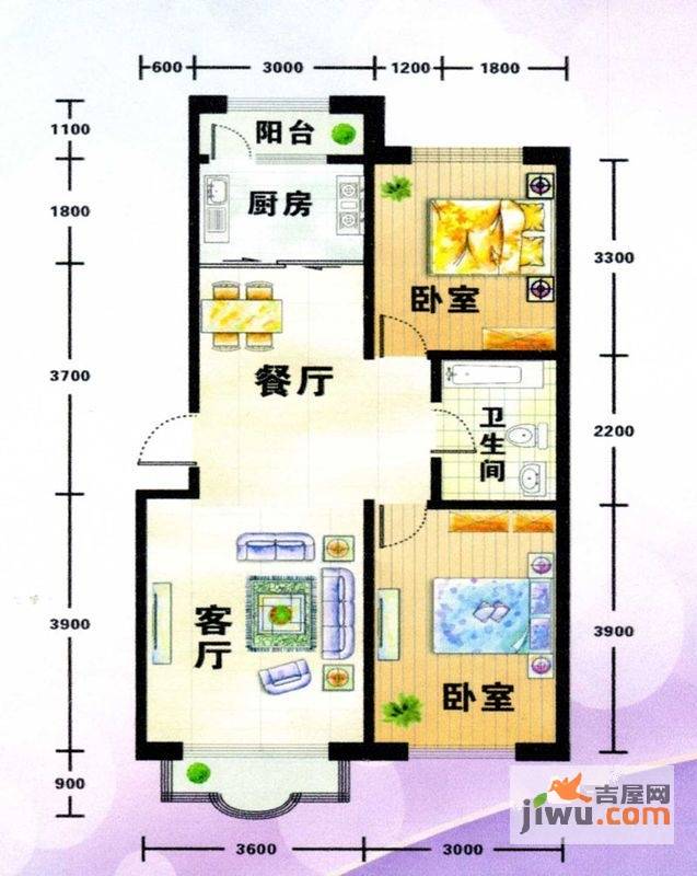 红光秀苑2室2厅1卫81.2㎡户型图