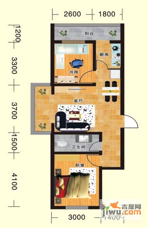 翔达馨港湾2室1厅1卫82.9㎡户型图