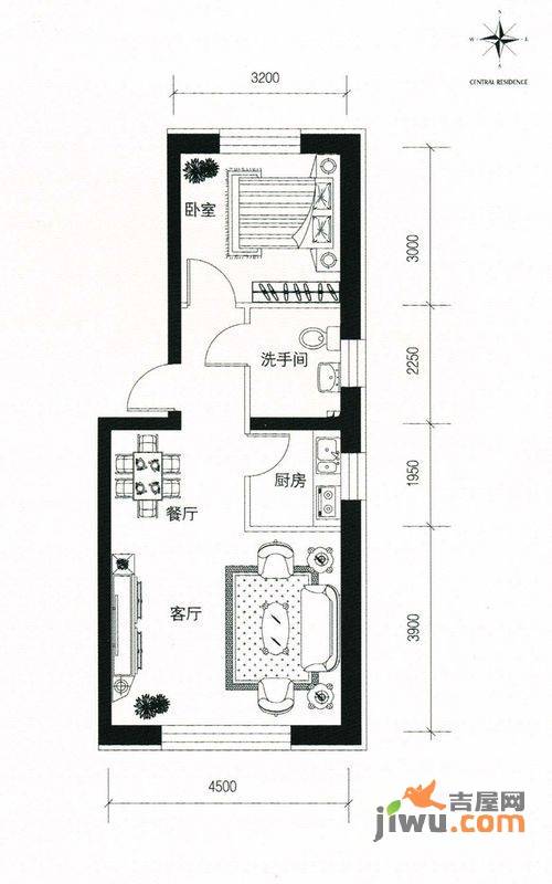 华隆雾凇福苑1室2厅1卫55.4㎡户型图