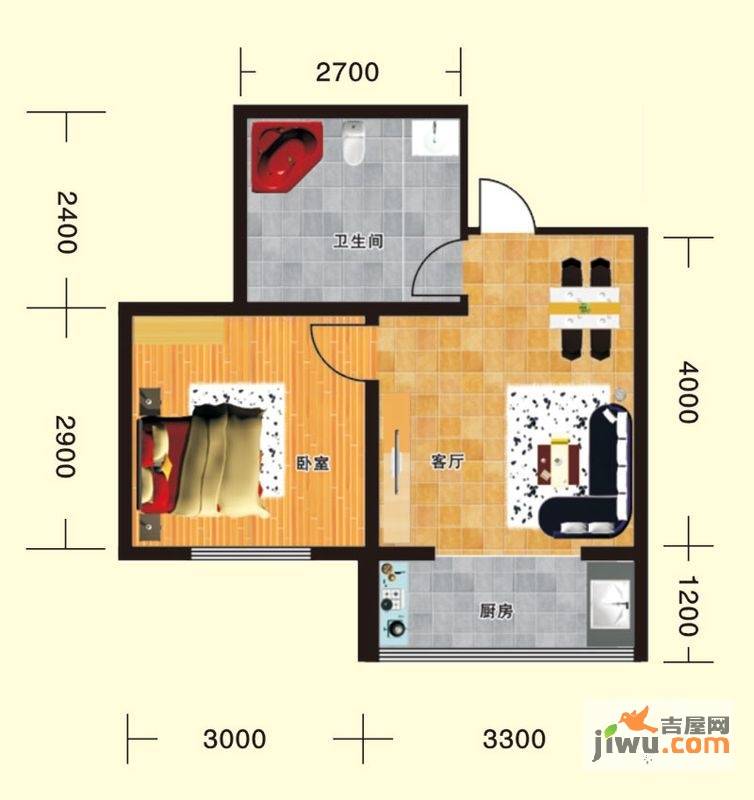 翔达馨港湾1室1厅1卫40.2㎡户型图