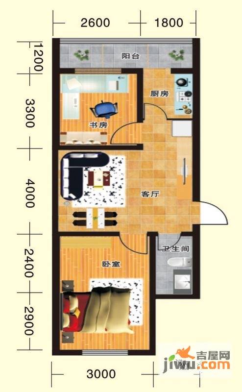 翔达馨港湾2室2厅1卫77.6㎡户型图