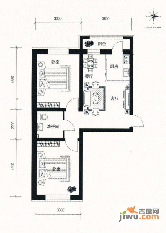 华隆雾凇福苑2室2厅1卫73.7㎡户型图