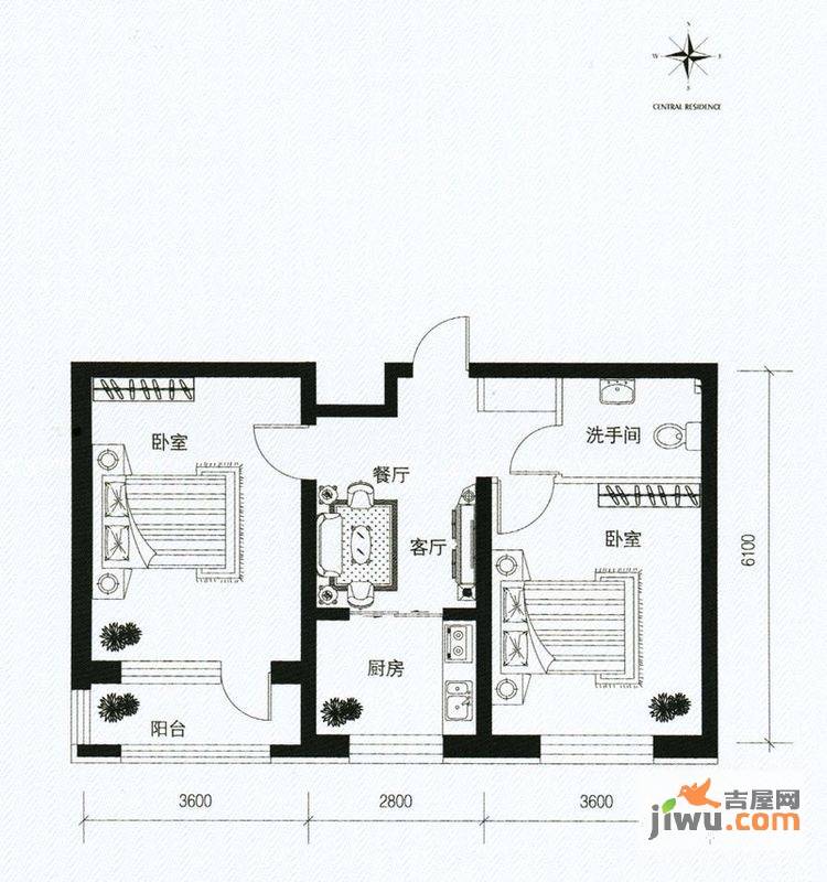 华隆雾凇福苑2室1厅1卫71.6㎡户型图