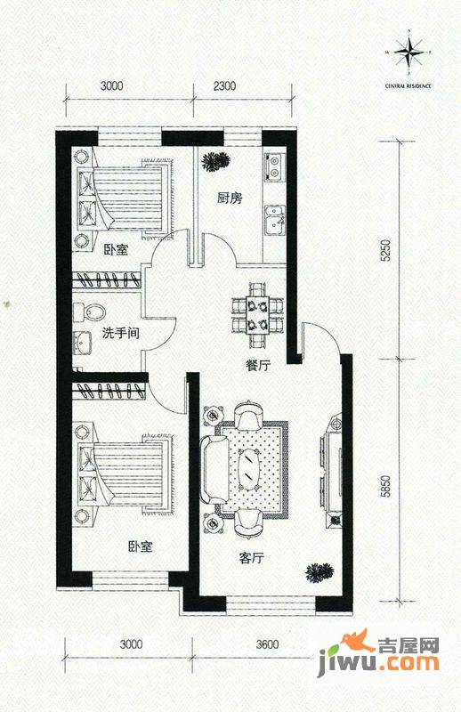 华隆雾凇福苑2室2厅1卫83.3㎡户型图