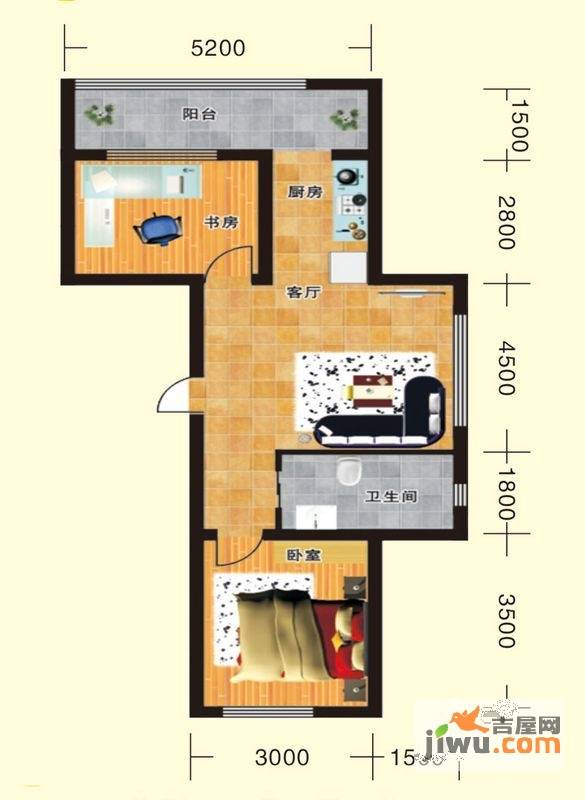 翔达馨港湾2室2厅1卫79.3㎡户型图