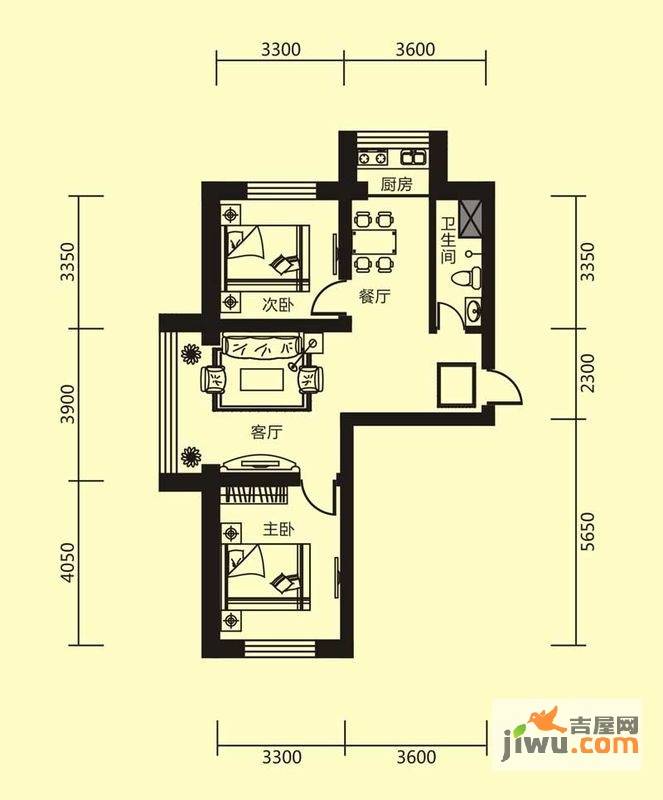 江岸龙苑2室2厅1卫79㎡户型图