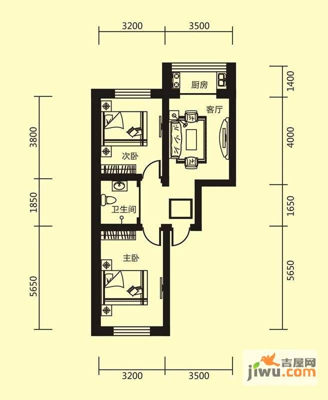 江岸龙苑2室2厅1卫71㎡户型图