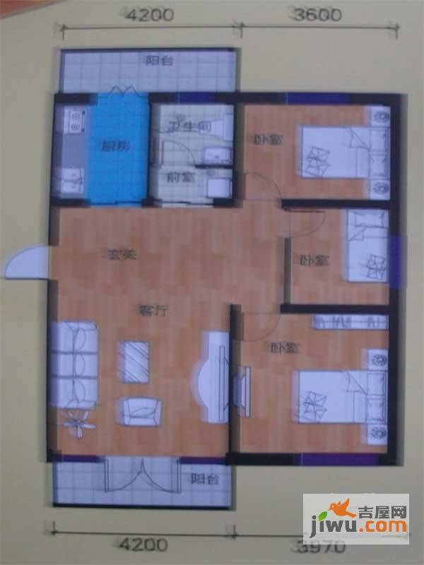 育才家园3室2厅1卫106㎡户型图