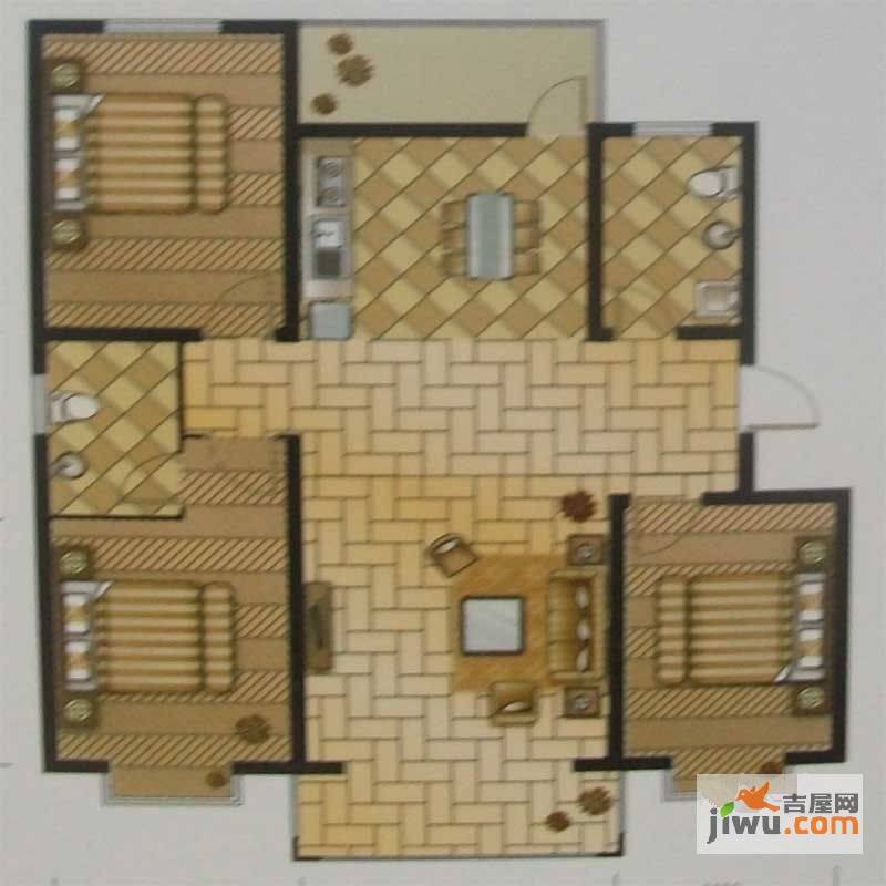 蓝湾华府3室2厅2卫120.6㎡户型图