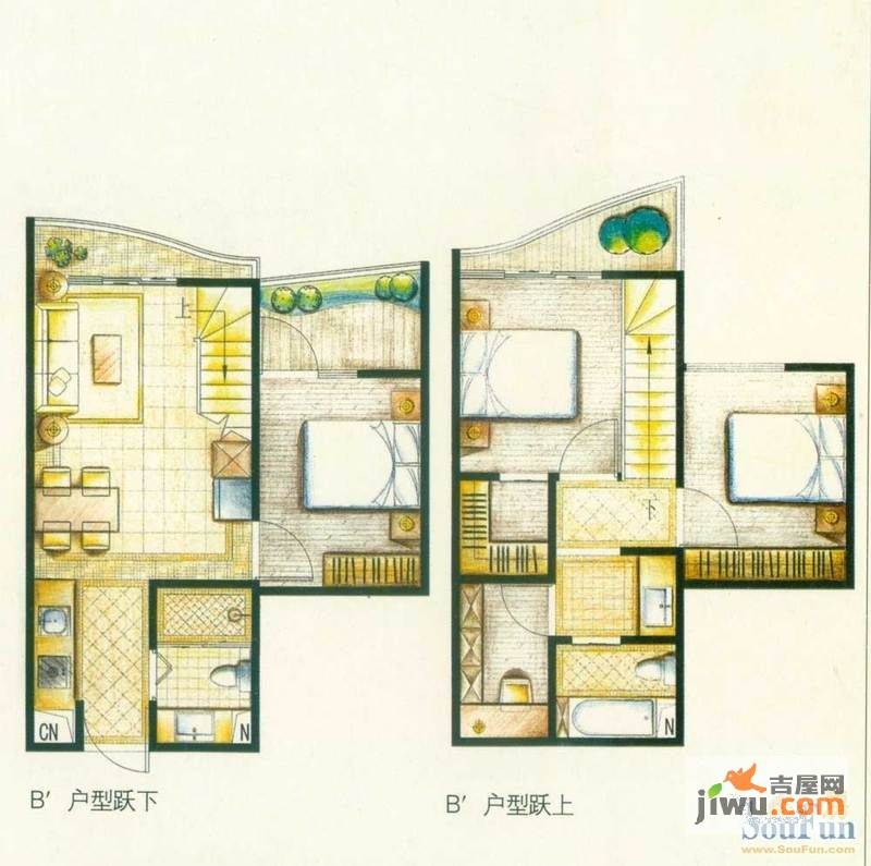 洱海国际生态城4室2厅1卫64.3㎡户型图