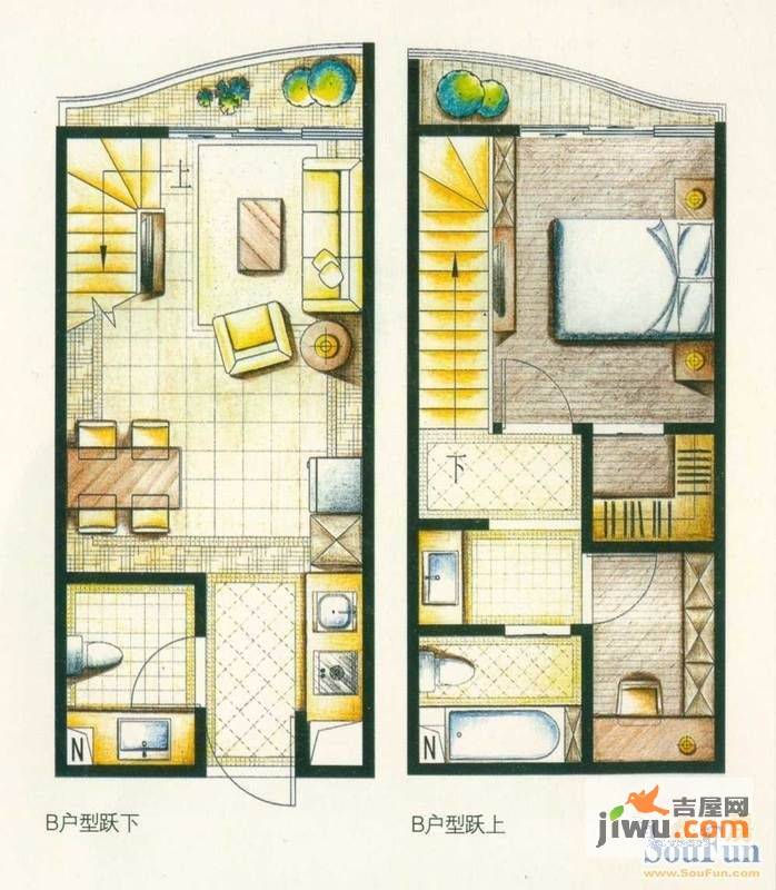 洱海国际生态城2室2厅2卫48㎡户型图