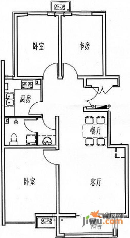 汇源名居3室2厅2卫118.3㎡户型图