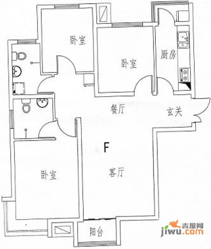 汇源名居3室2厅2卫118.3㎡户型图