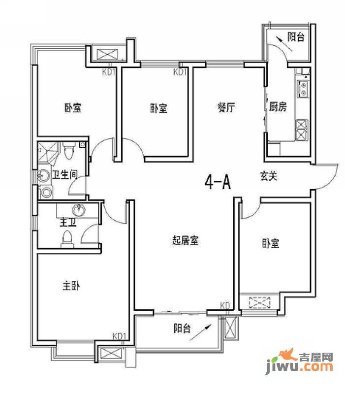 惜缘花城4室2厅2卫105.5㎡户型图