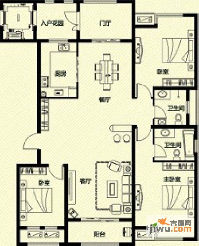 名人国际3室2厅2卫144.7㎡户型图