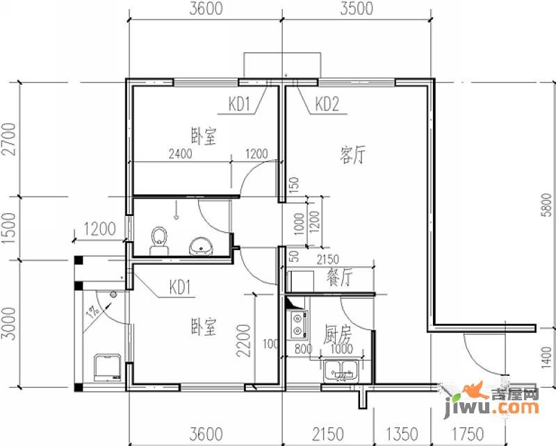 燕丰园2室2厅1卫户型图