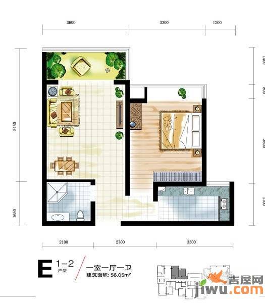 中宏新界1室1厅1卫56㎡户型图