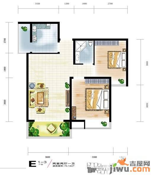 中宏新界2室2厅1卫74.1㎡户型图