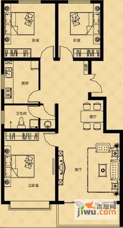 万和世家3室2厅1卫96.1㎡户型图