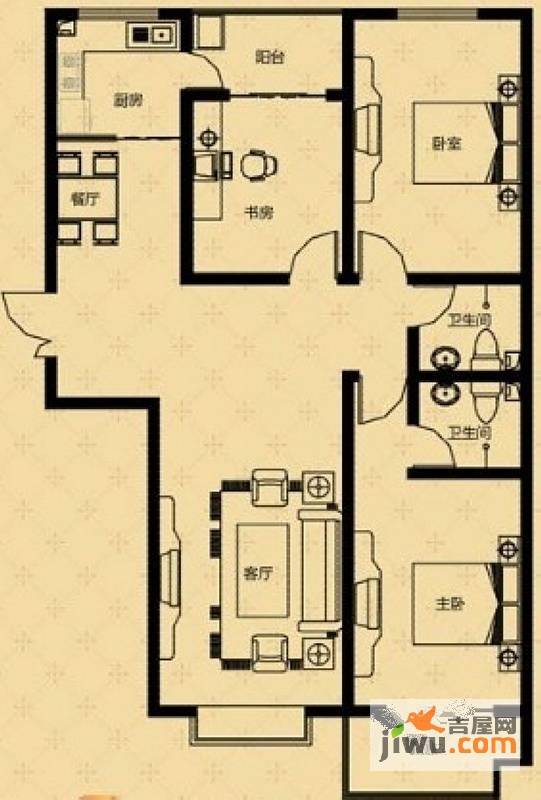 万和世家3室2厅2卫110㎡户型图