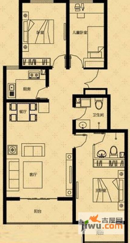 万和世家3室2厅2卫110㎡户型图