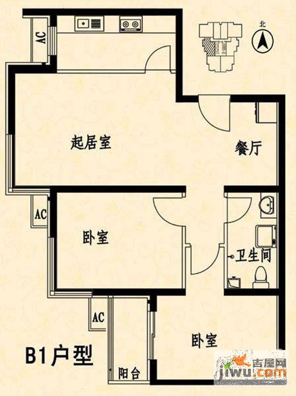 凤凰国际2室2厅1卫户型图