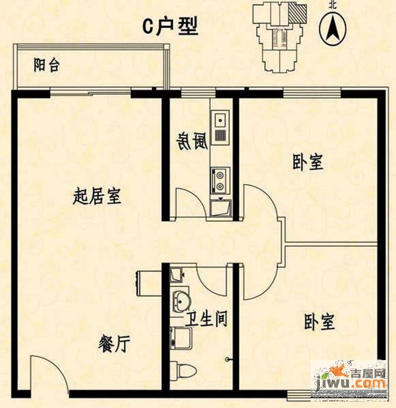 凤凰国际2室2厅1卫户型图