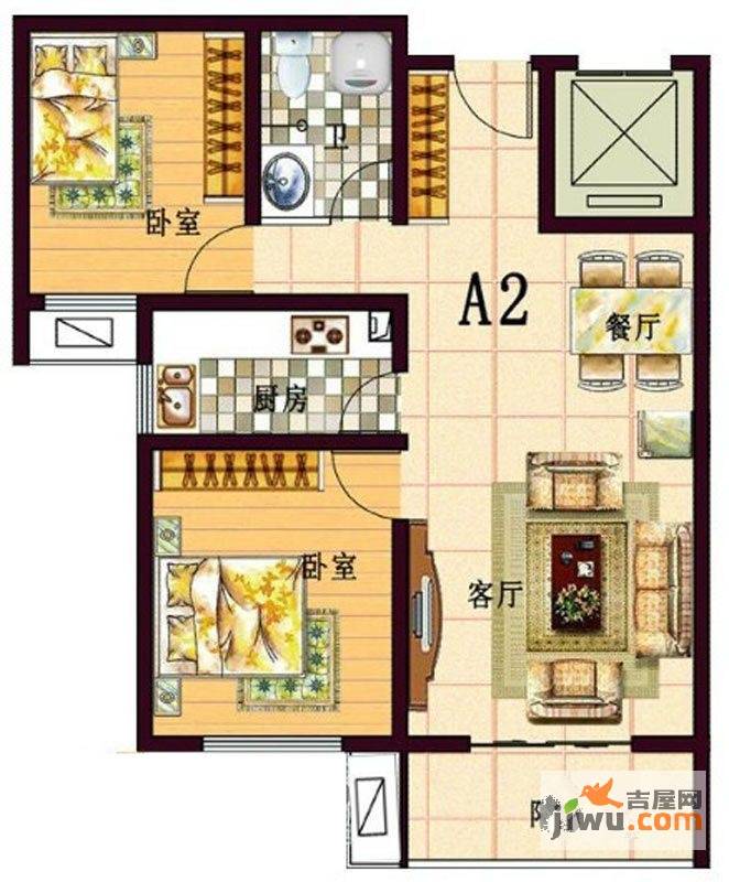 瞰都7号2室2厅1卫户型图