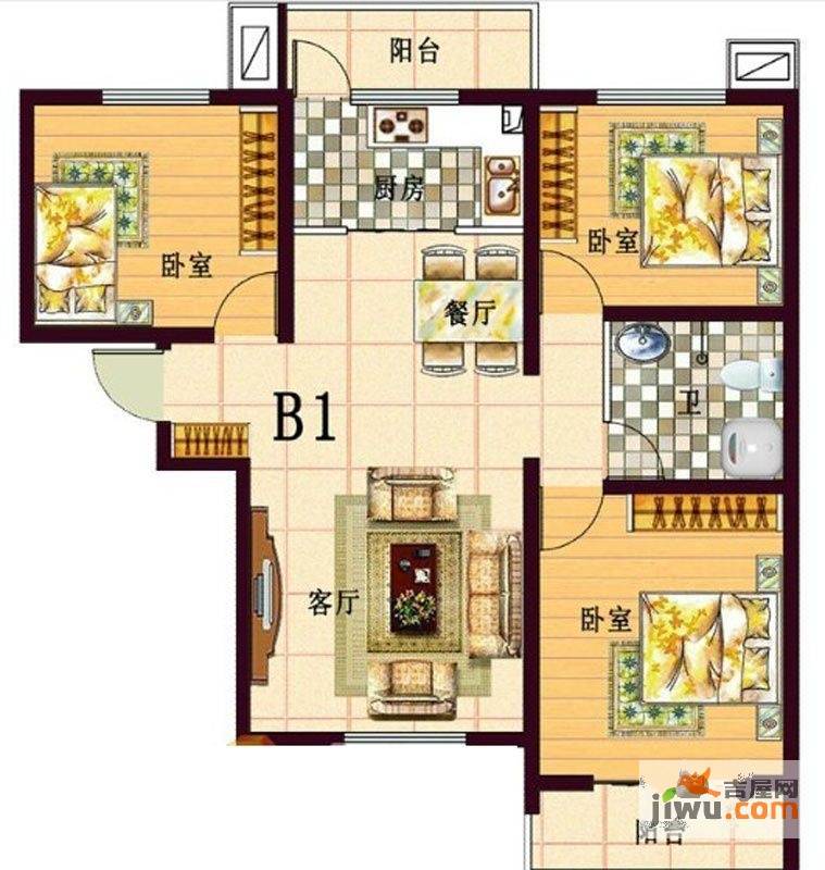 瞰都7号3室2厅1卫户型图