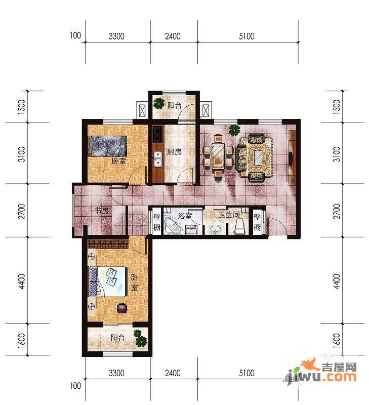 盛世尚水城2室1厅1卫90.3㎡户型图