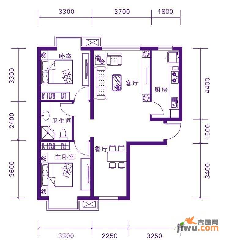 万和公馆2室2厅1卫85.6㎡户型图