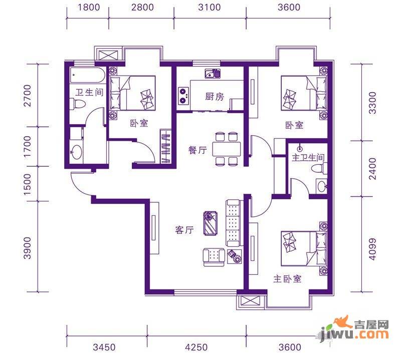 万和公馆2室2厅1卫85㎡户型图