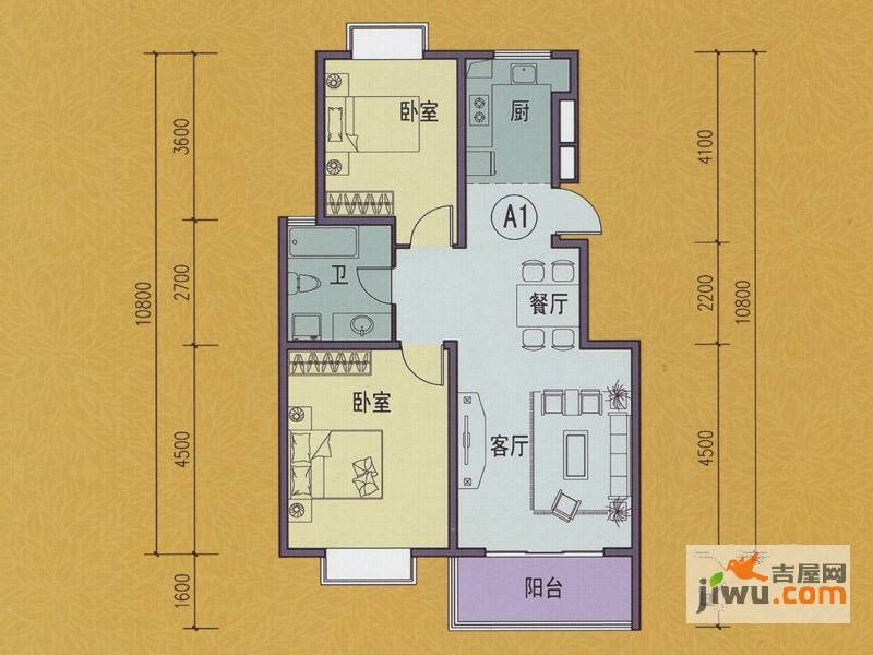 扬州印象花园2室2厅1卫87㎡户型图