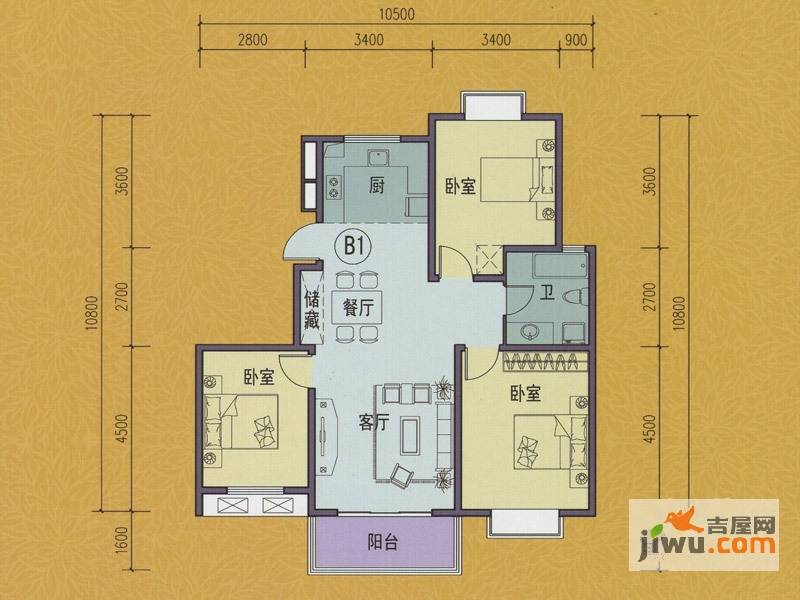 扬州印象花园3室2厅1卫112㎡户型图