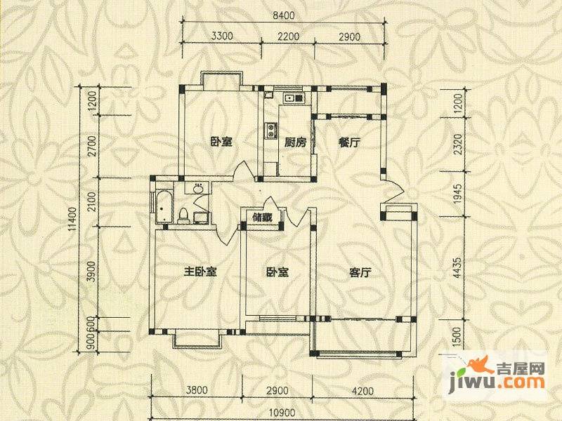 双清花园3室2厅1卫111.6㎡户型图