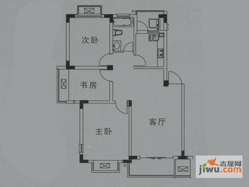 铂领公馆3室2厅1卫90㎡户型图