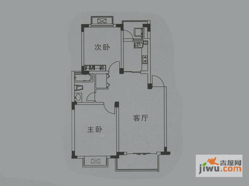 铂领公馆2室2厅1卫80㎡户型图