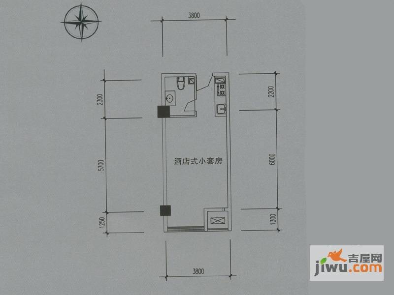 铂领公馆1室1厅1卫40㎡户型图