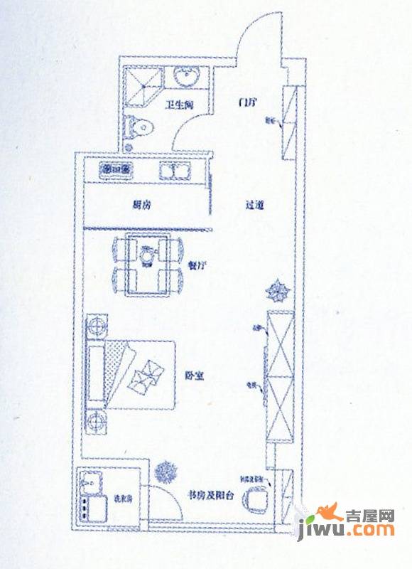 新港名仕花园1室1厅1卫59㎡户型图