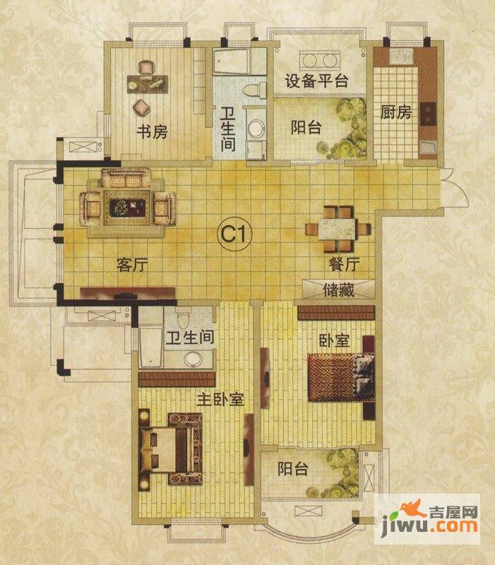 新港名仕花园3室2厅2卫139㎡户型图