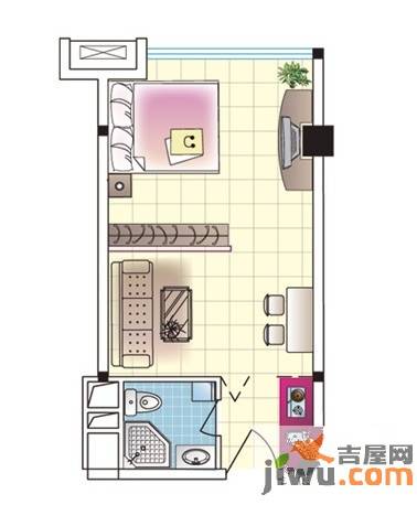 汇金广场1室1厅1卫43.5㎡户型图