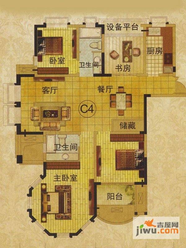 新港名仕花园3室2厅2卫140㎡户型图